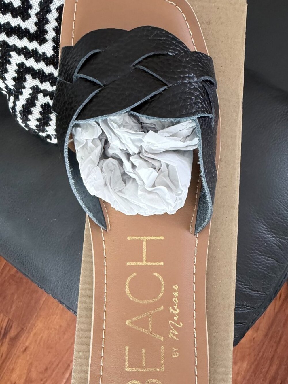 NWT Beach by Matisse Escape Woven Leather Slide Sandals Black - 10